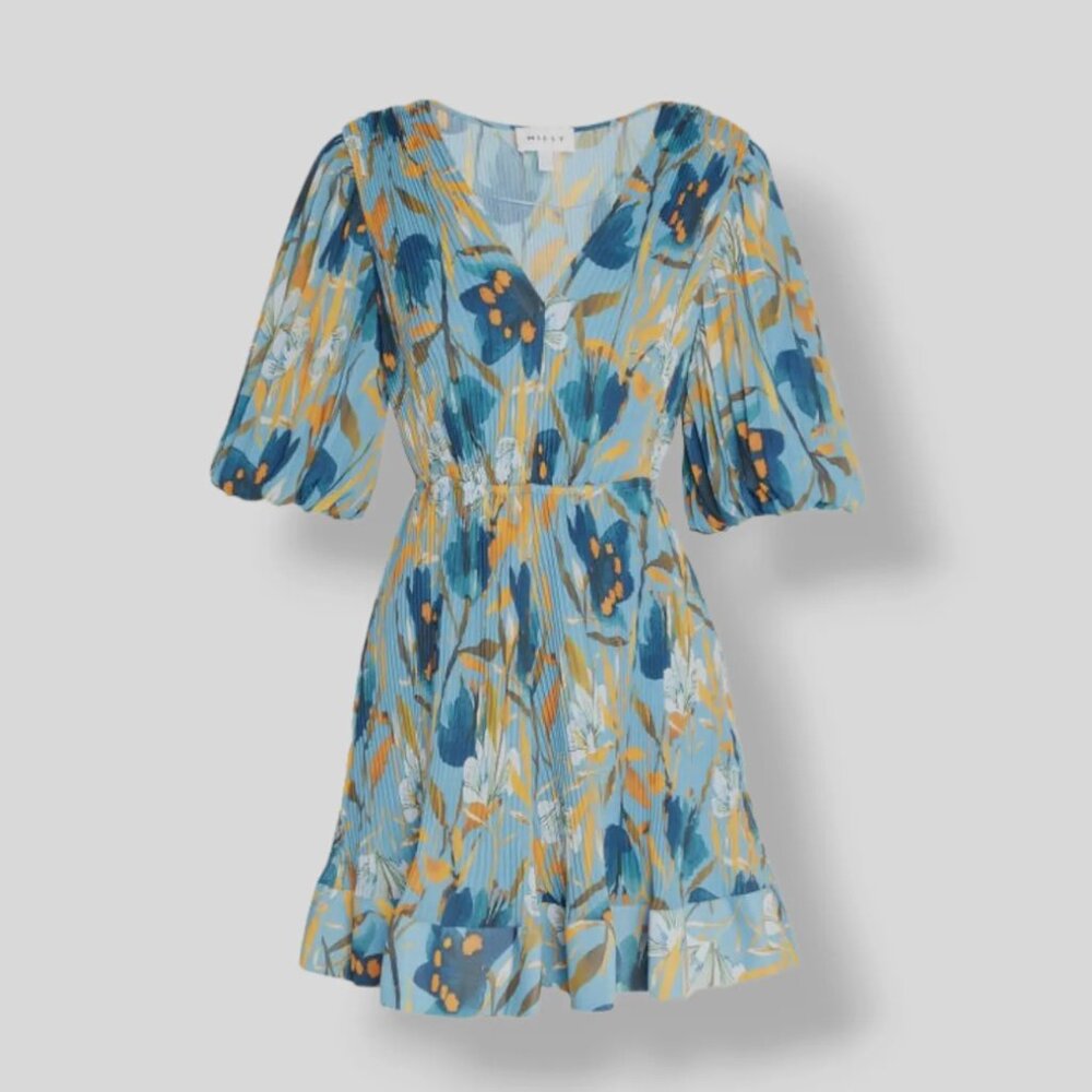 Milly "Giula" Watercolor Pleated Dress